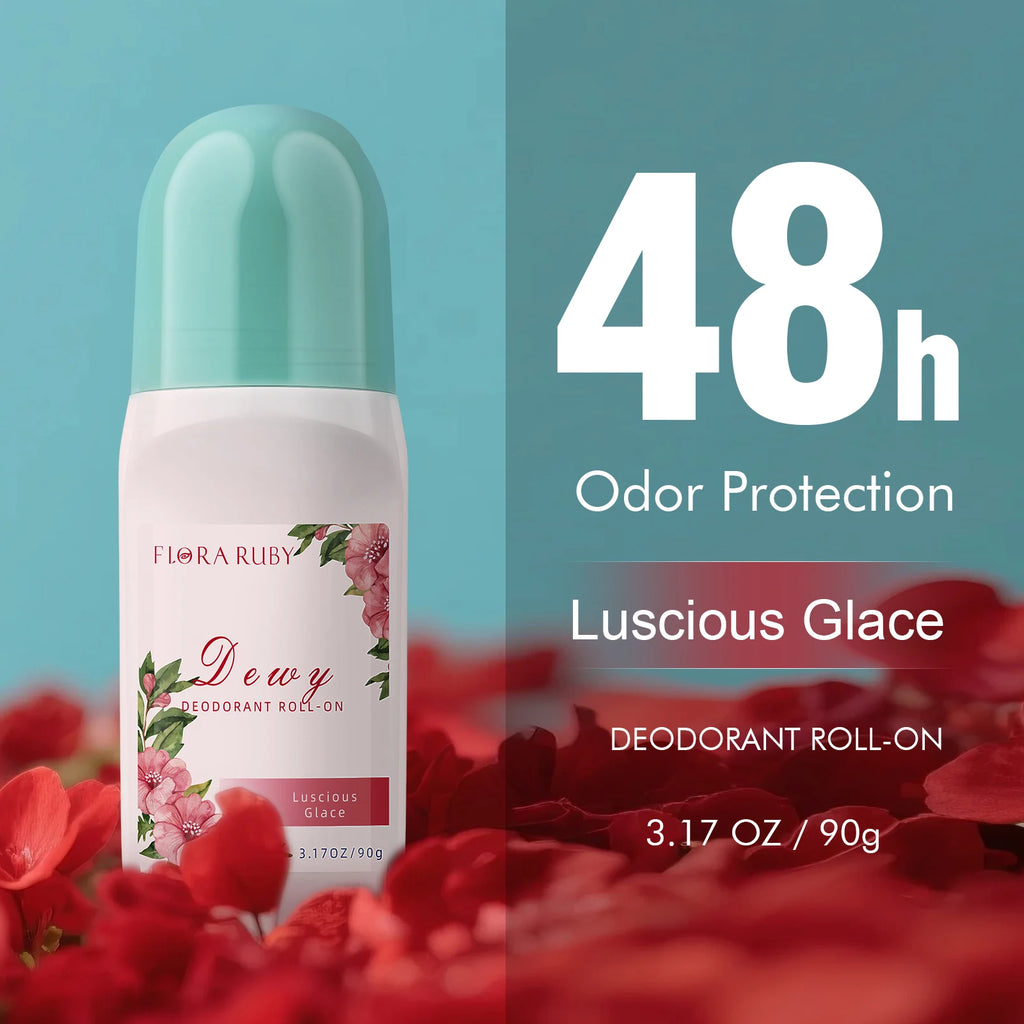 Flora Ruby Aluminum Free Deodorant Roll On 48h Odor Protection Stick, 4.3 OZ Each, Fade off Odors, Underarm Deodorizer Oasis Select Romantic Amber