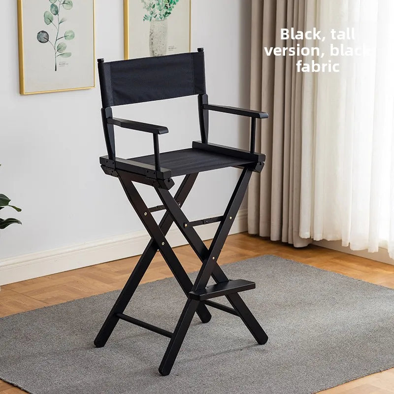 Beech director chair portable solid wood folding chair outdoor leisure chair makeup chair outdoor sketch chair bar chair fishing Oasis Select black cloth Q