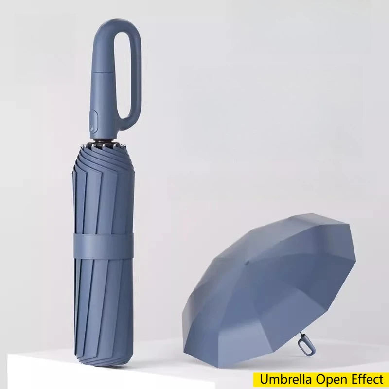 UPF50+ Auto Lock Carabiner Folding Umbrella for Backpack Quick Attach Detach Portable Outdoor Travel Umbrella Oasis Select Haze blue 1Pc 8K full-fiber