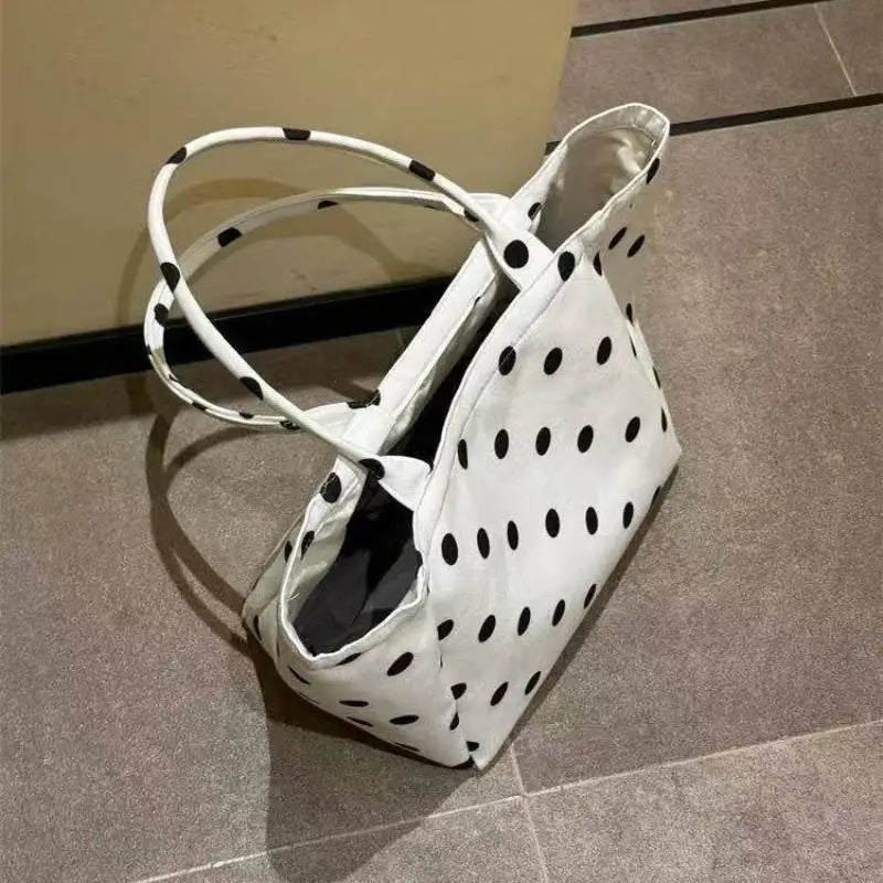 Canvas Tote Bag For Women Large Capacity Striped Plaid Polka Dot Shoulder Bag Reusable Shopping Handbag For Work Travel Beach Oasis Select