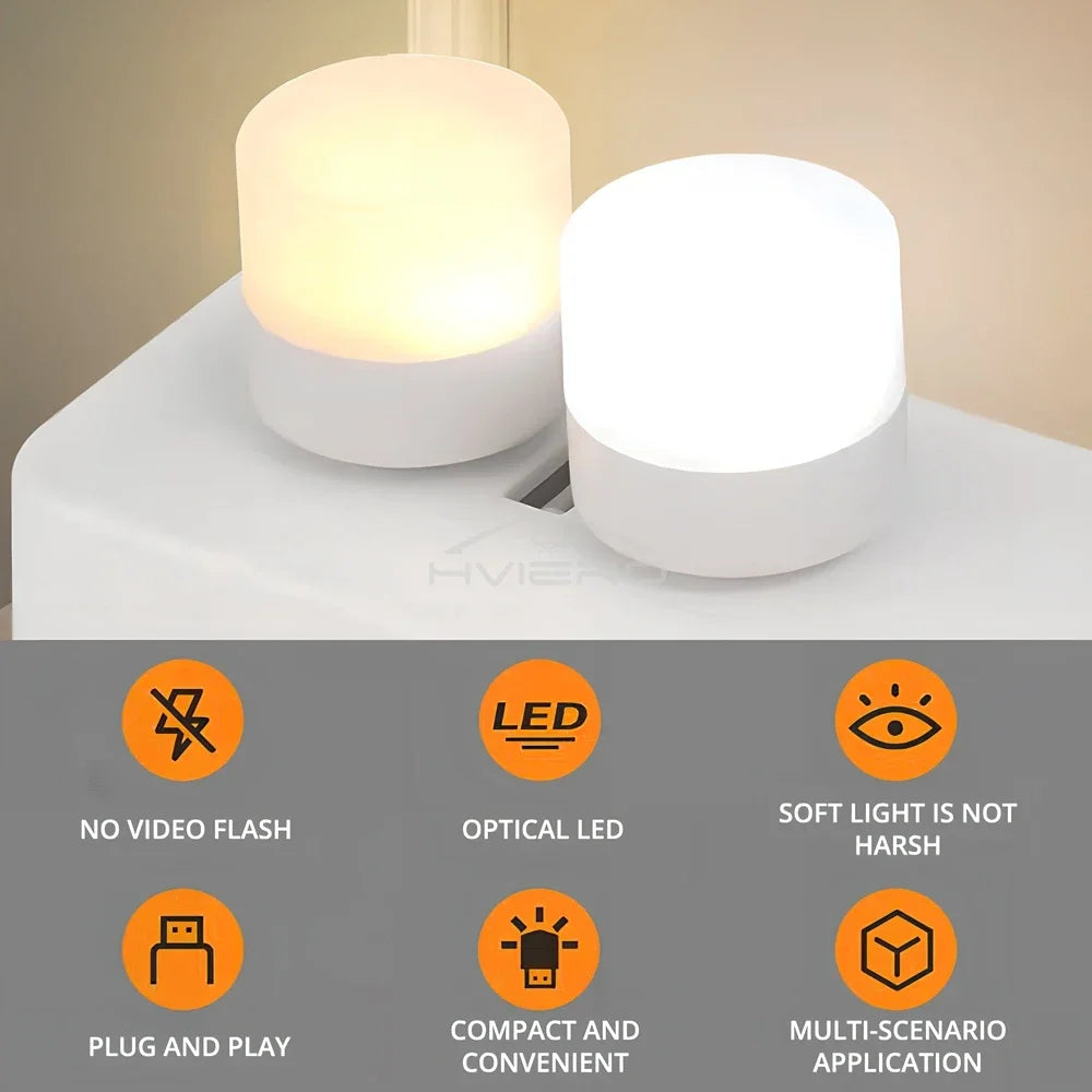 HVIERO USB LED Night Light – Warm & White Glow, Plug & Play