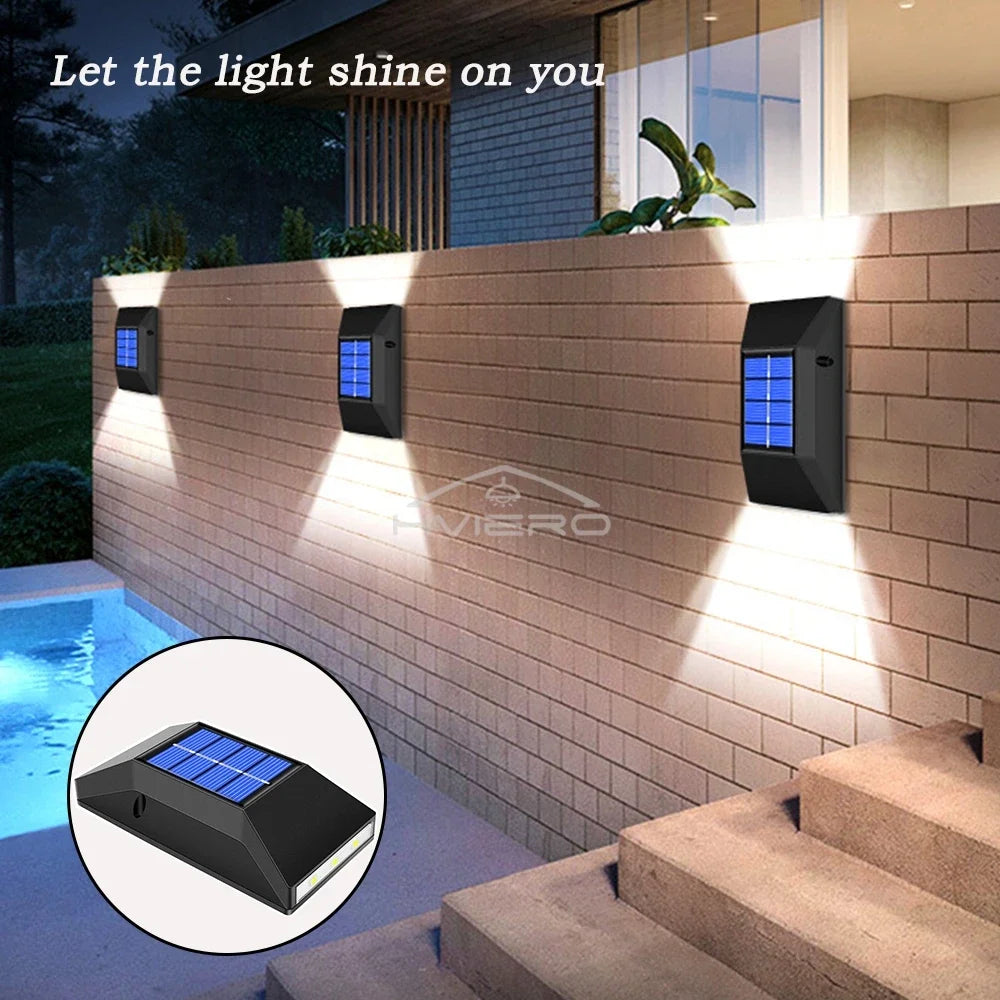Solar LED Outdoor Wall Light IP65 Waterproof Garden Fence Lamp
