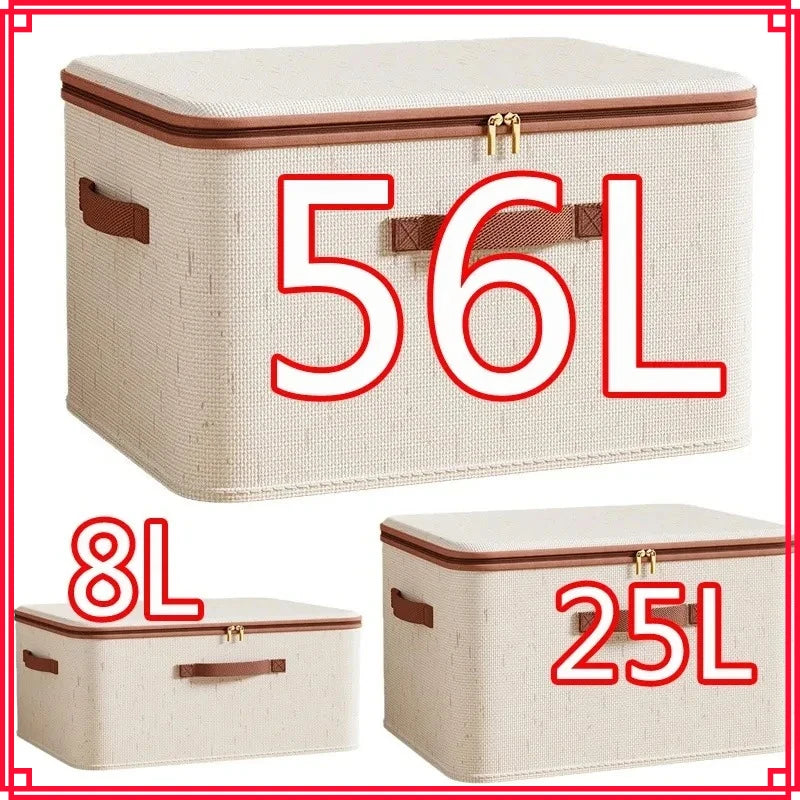 Large Household Storage Box Heavy-duty Hard Shell Cotton Linen Zipper Storage Organizer Box with Lid for Clothes Toys Blankets Oasis Select