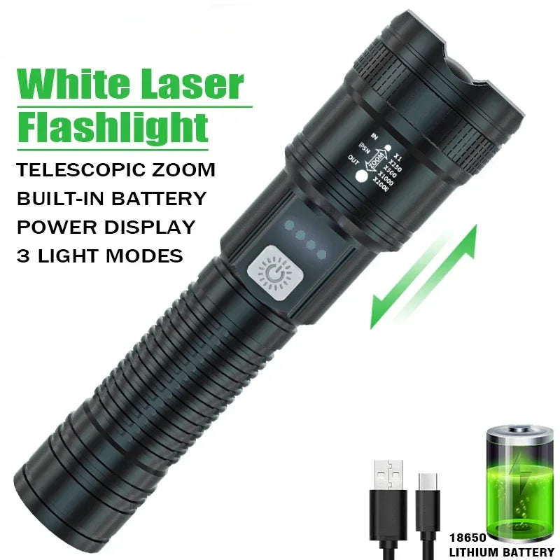 Powerful P70 Led Flashlights 5000LM Ultra Bright Tactical Light Emergency Spotlights Telescopic Zoom Light Built-in Battery Oasis Select ML2219 White laser
