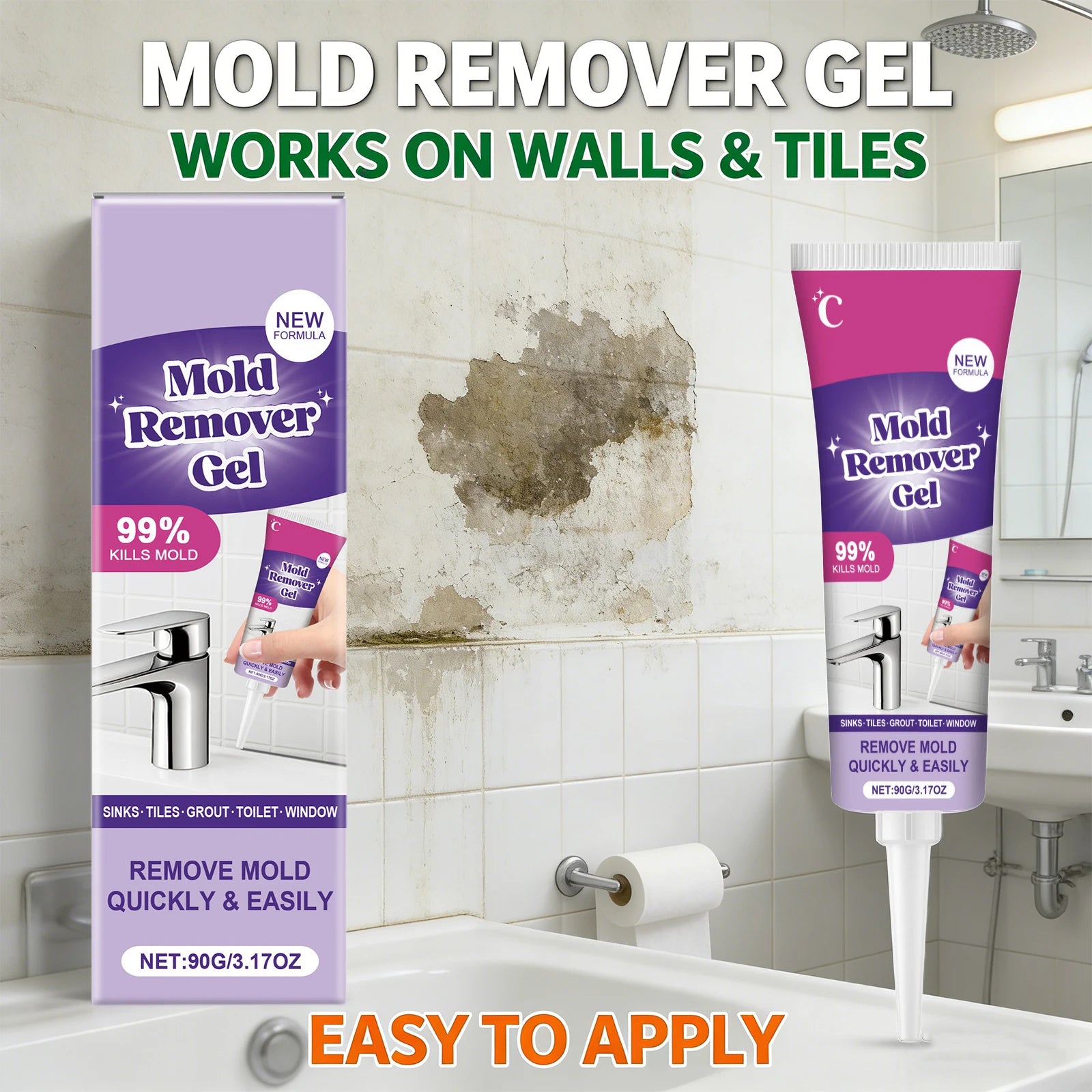 Household Mold Remover Gel Multi-purpose Removes Mildew & Stubborn Stains Eliminates Damp Odor Gel for Washing Machine Toilet Oasis Select