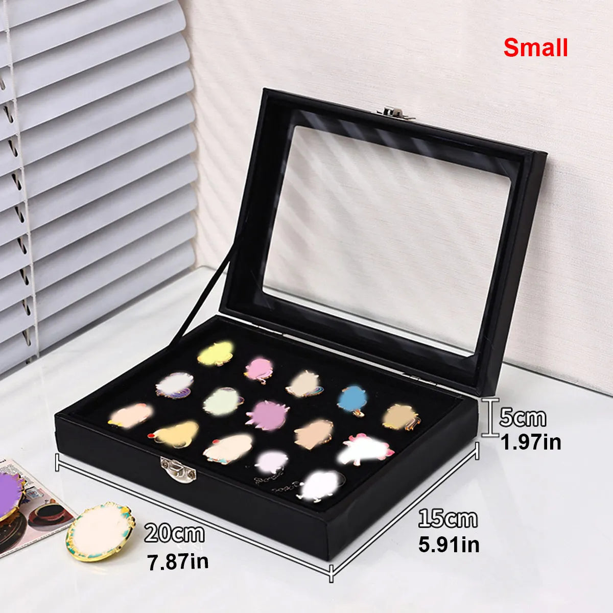 1pc Badge display box with transparent dust cover, brooch and collectible jewelry box, black large capacity jewelry box Oasis Select Black - Small
