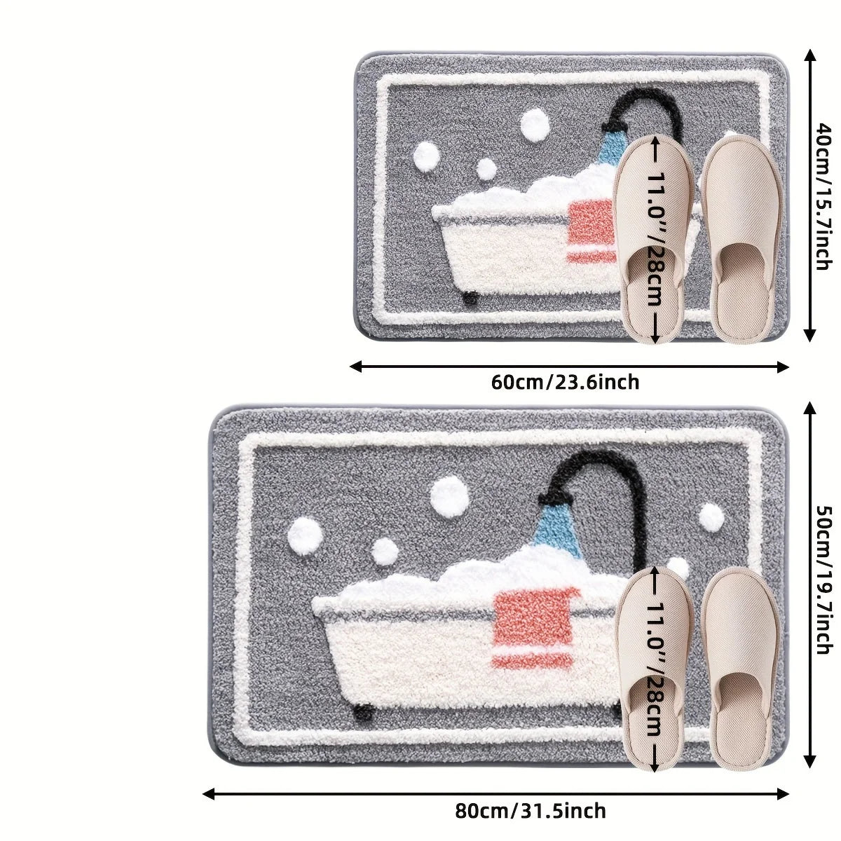 Non-Slip Knit Bath Rug with TPR Backing – Water Absorbent & Machine Washable Polyester Bath Mat for Bathroom, Shower Oasis Select