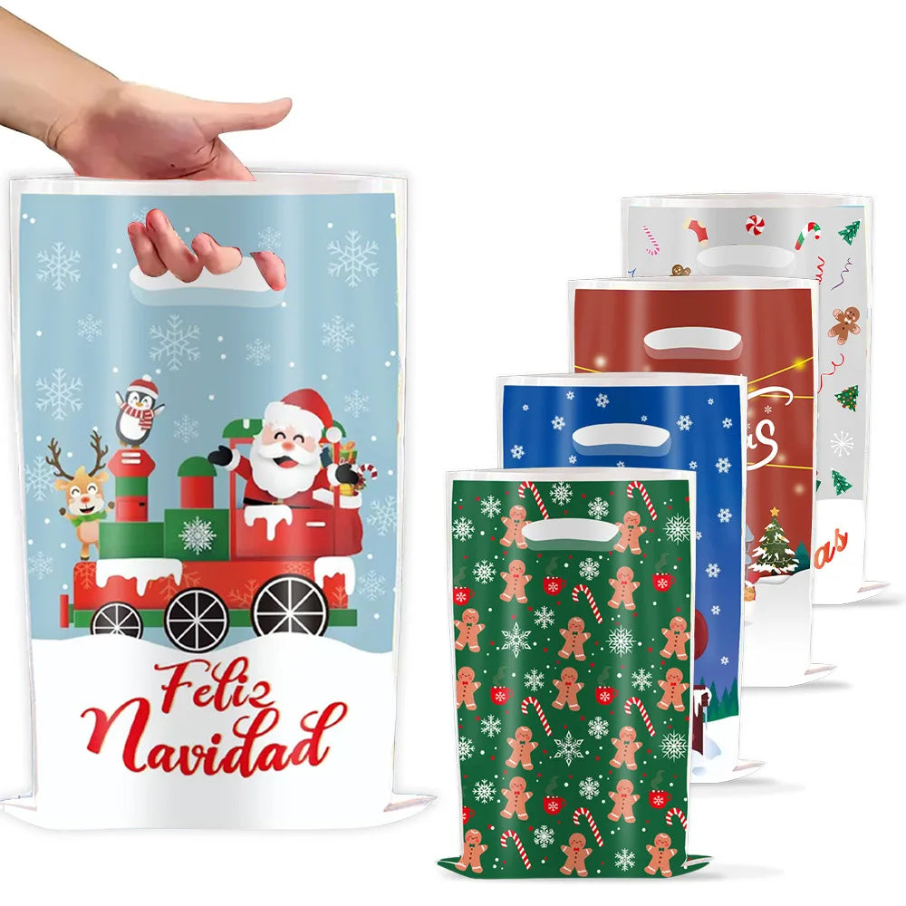 10pcs Christmas Bags Snowflakes Candy Gift Bags Merry Christmas Decoration Gift Wrapping Treat Bags New Year Packing Bag Oasis Select