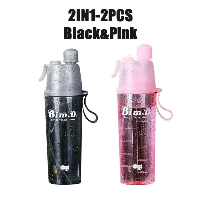 1/2/4PCS Creative Spray Portable Water Bottle Mist Atomizing Bottle for Outdoor Sports Gym Fitness Reusable Leak Proof Drinking Oasis Select 600ML Mix C-2PCS