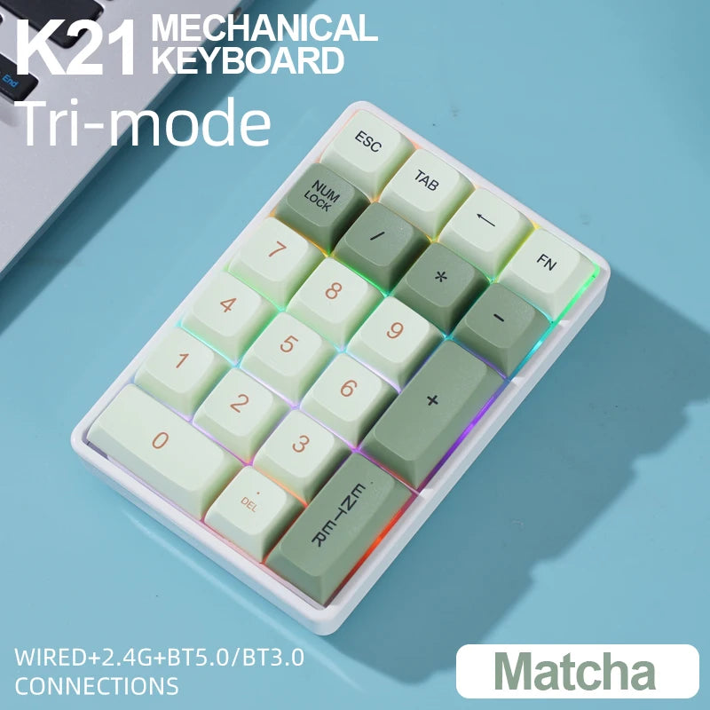 FREEWOLF K21 Wireless Numric Keypad Mechanical Hot-Swap Bluetooth Tri-mode Connection,ATTACK SHARK 21Key Mini Keypad for Finance Oasis Select k21-Matcha Red Switch