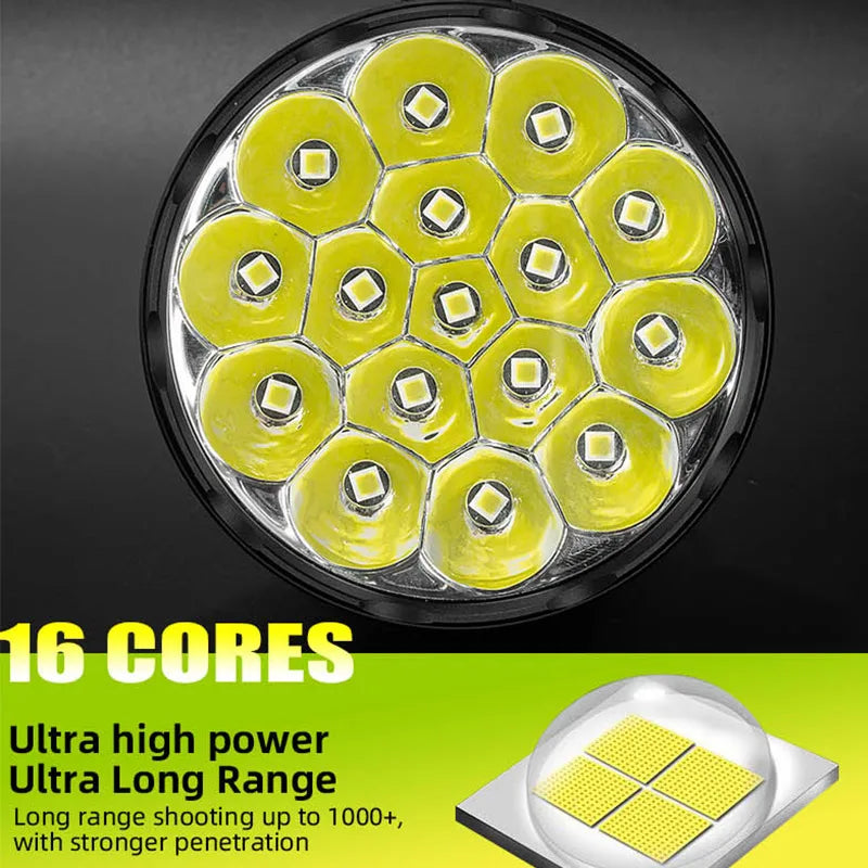 Super Bright Portable Lanterns Rechargeable Torchlight 58000 Lumens Waterproof Adventures Spotlight Flashlight Long Beam 1617M Oasis Select