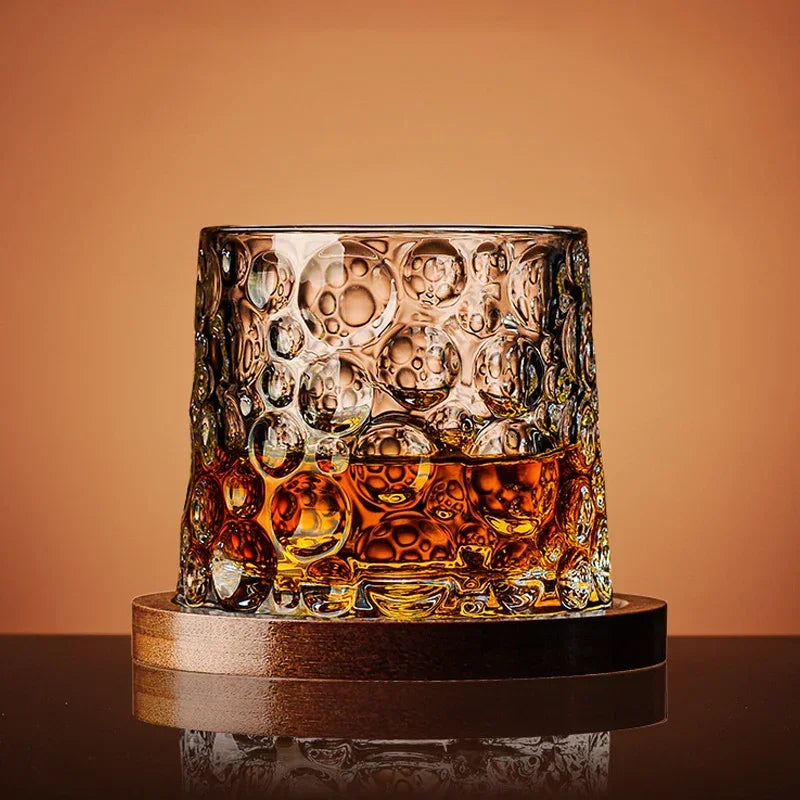 Tumbler Whiskey Glass with Base Crystal Whiskey Glasses Rotating Spinning Wine Brandy Glass Cup Drinkware for Bar Home Oasis Select