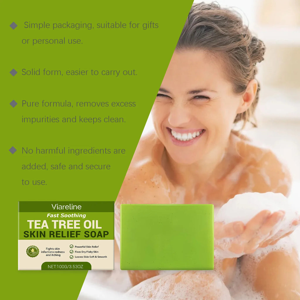 VIARELINE Tea Tree Oil Skin Soap Brighten Skin Clean Improve Roughness Oil Control Natural Plants Exfoliate Facial Soothing Soap Oasis Select