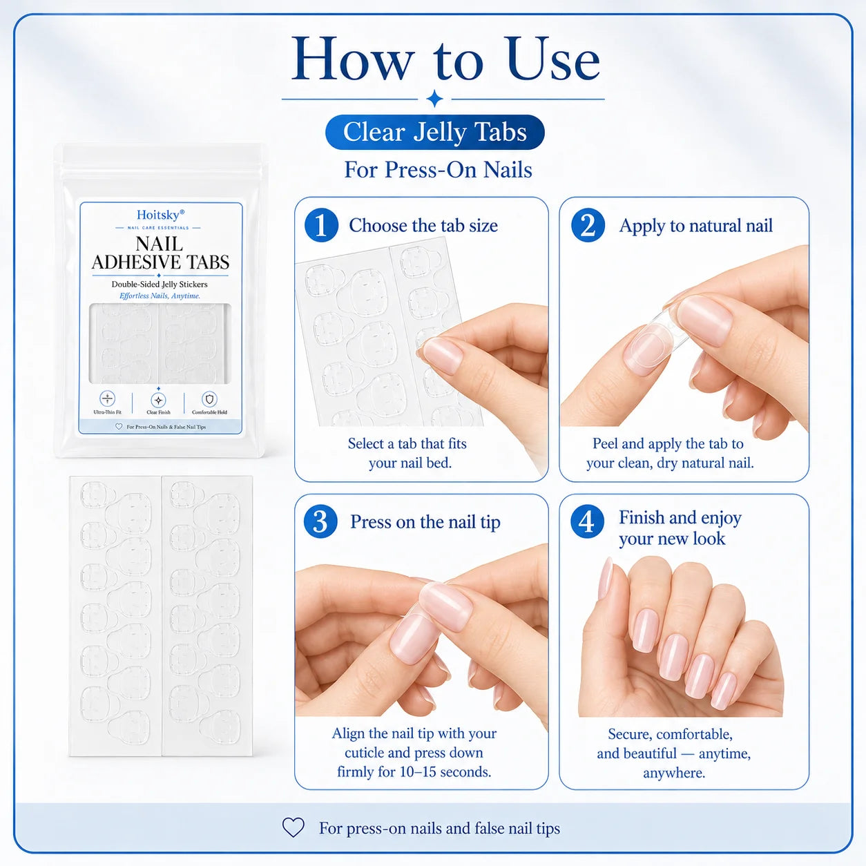 10 pcs Super Sticky Waterproof Nail Adhesive Tabs Reusable Glue Stickers for Press-On Nails Portable Manicure Supplies Oasis Select