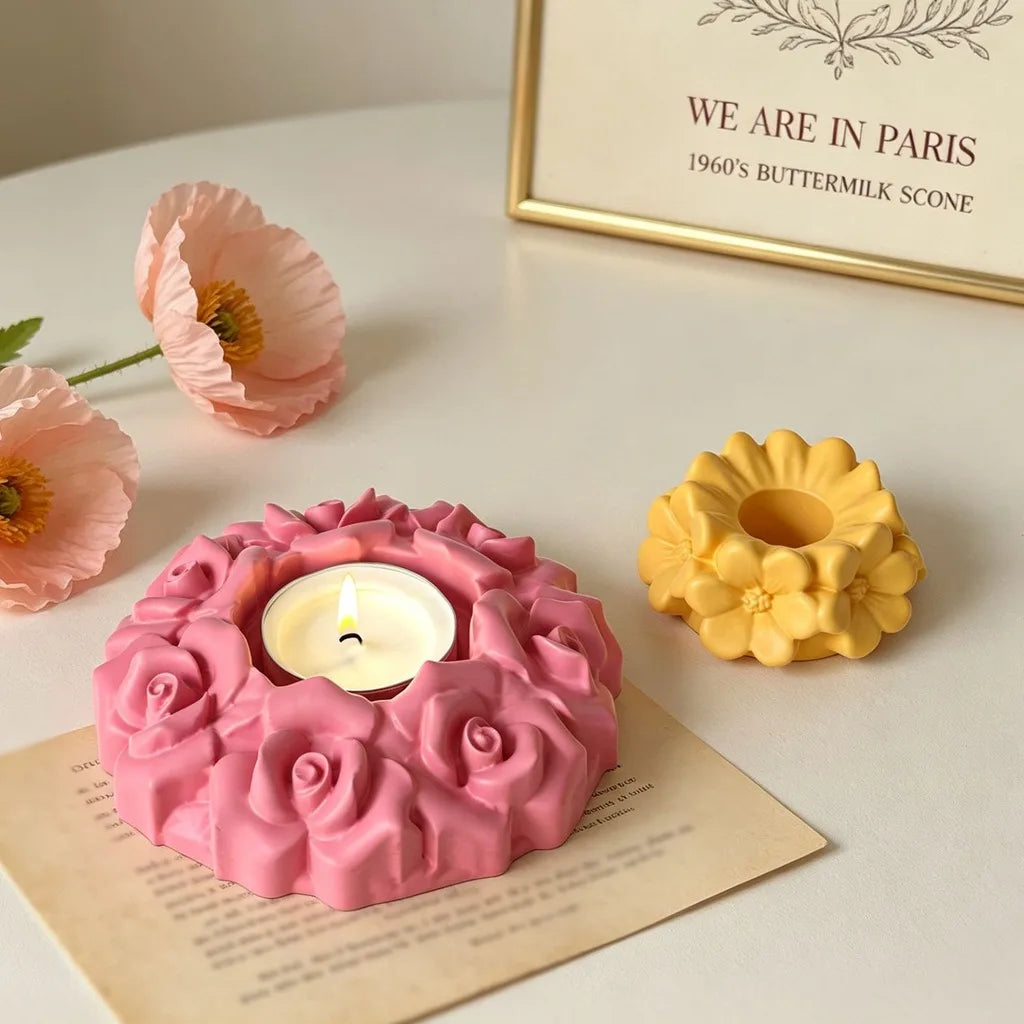 Silicone Candle Holder Mold Delicate Flower Wreath Candle Mold Plaster Craft Mold Elegant For Diy Crafting Table Decoration Home Oasis Select