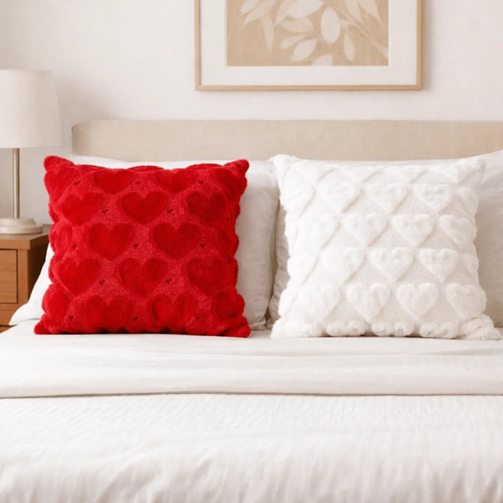 Heart Embroidery Pillow Cover 45x45cm | Soft Sofa Cushion Case