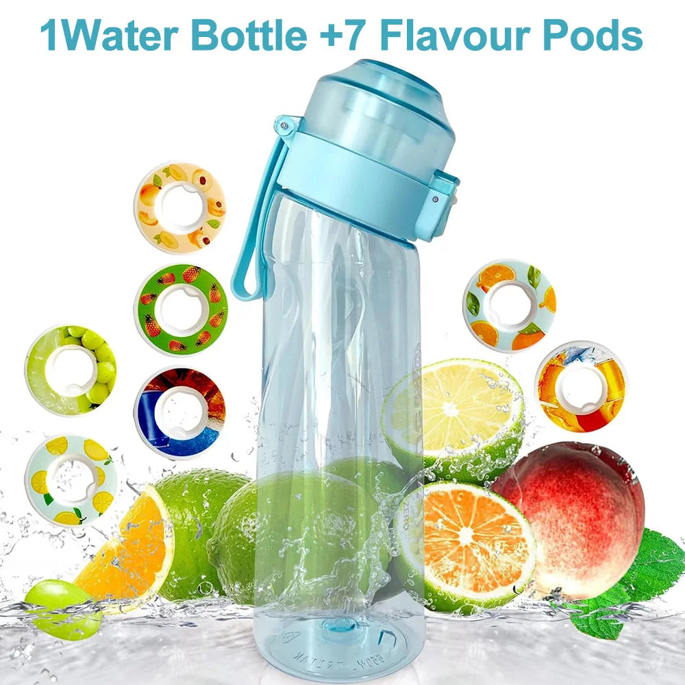 Sports Air Water Bottle BPA Free Drinking Bottles 650ML Fruit Fragrance Water Cup with 7 Flavour pods Outdoor Tableware Oasis Select SKY BLUE