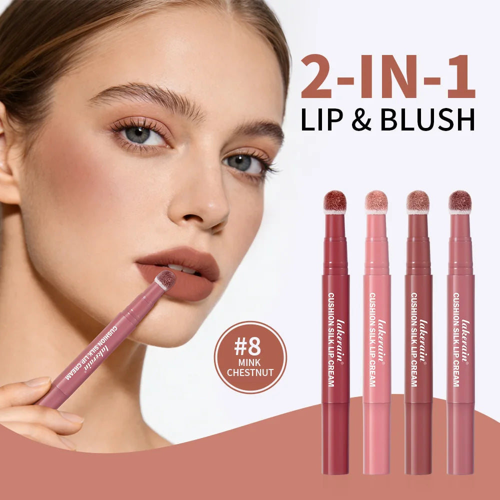 Lip Stain Air Cushion Lip Cream 2 IN 1 Lip & Blush Waterproof Matte Lip Glaze Mouth Red Lip Mud Non-fading Non-stick Cup Makeup Oasis Select