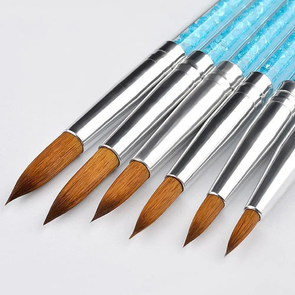 6Pcs/set Nail Art Brush, Acrylic UV Gel Glitter Drawing Painting Brushes Crystal Handle Nylon Hair Carving Flower Pens Nail Tool Oasis Select