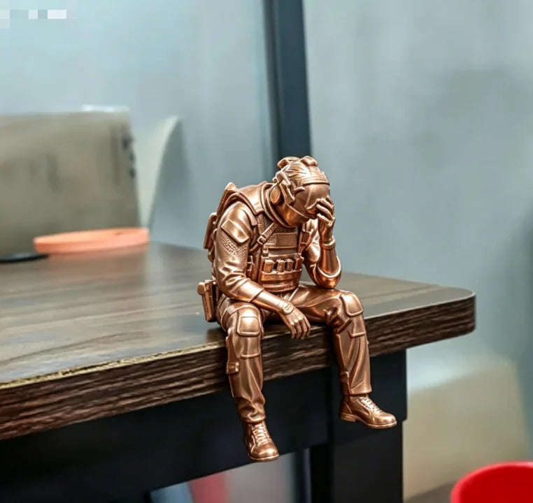 Military Style Sitting Soldier Figurine 3D Printed Miniature Tactical Gear Desk Ornaments Home Office Bookshelf Decor Craft Gift Oasis Select Bronze Soldier