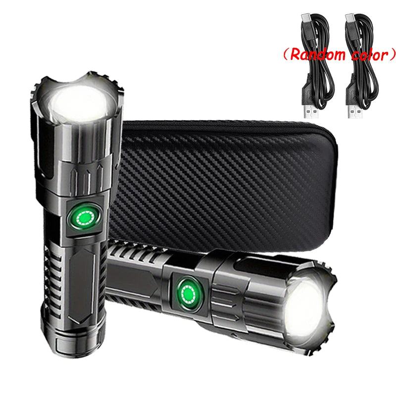 High Strong Power Led Flashlights 1000LM Tactical Torch with Display Light Rechargeable Camping Fishing Emergency Zoom Lantern Oasis Select 2PCS Flashlight-Box ZOOM