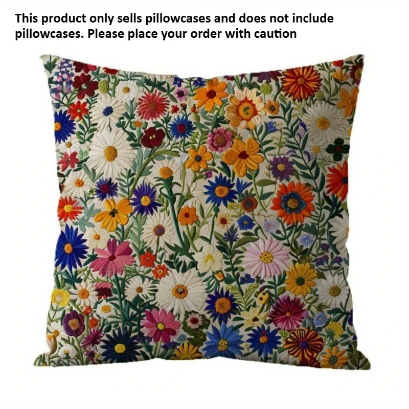 1Pack Country Floral Pillow Covers, 17.7x17.7 Inch, Machine Washable, Zippered Linen Cushion Cases for Home Decor,Flower Pattern Oasis Select Style 1
