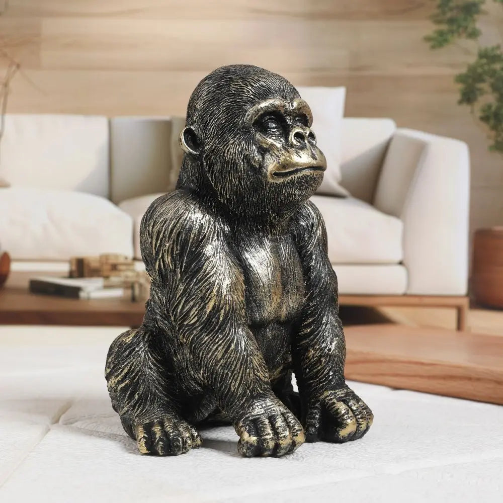 Black Gold Gorilla King Kong Statue Resin Crafts Antique Gorilla Desk Ornament Handmade Animal Figurine Living Room Bedroom Oasis Select