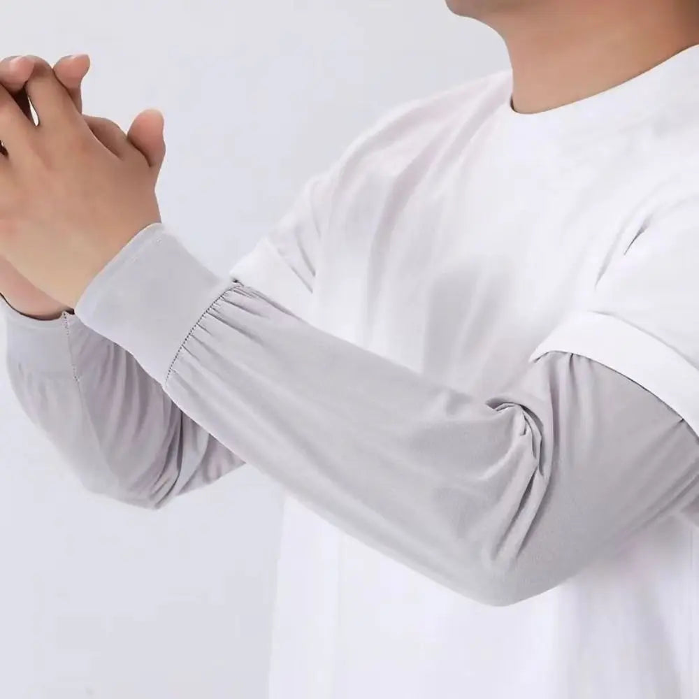 Durable UV Protection Sunscreen Ice Sleeves Loose Breathable Wear-resistant Outdoor Work Arm Warmers Men's Arm Sleeves Summer Oasis Select grey