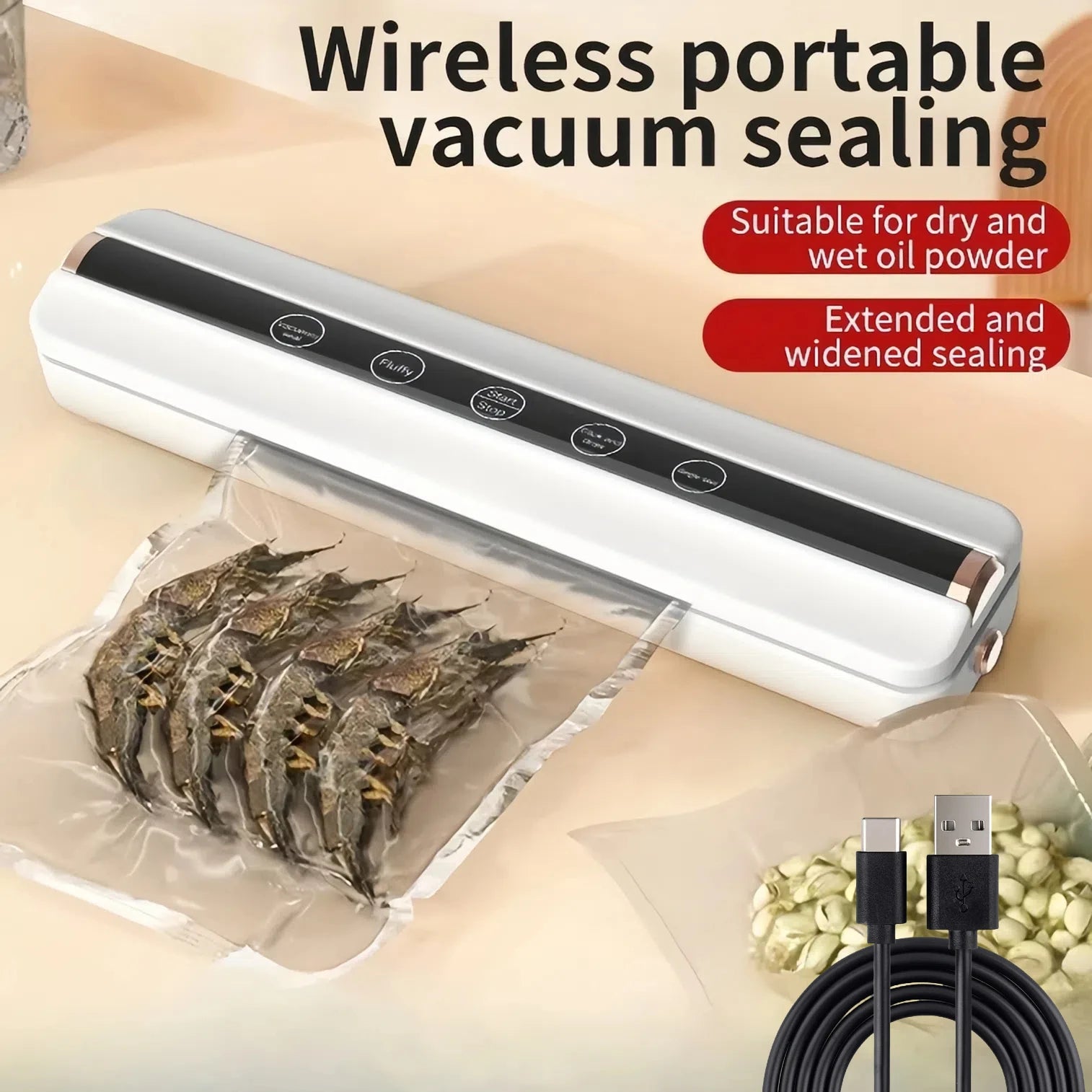 Food Vacuum Automatic Air Sealing Sealing Machine Home USB Wireless Wacuum Sealer 1500mAh 62KPa High-Suction Store Food Vacuum Oasis Select
