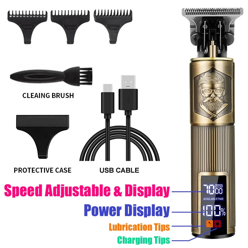 Vintage Cordless Hair Clippers For Men Electric Beard Trimmer Shaver Zero Gapped Hair Clippers Cutting Grooming Kit/Accessories Oasis Select 068-BeardMan
