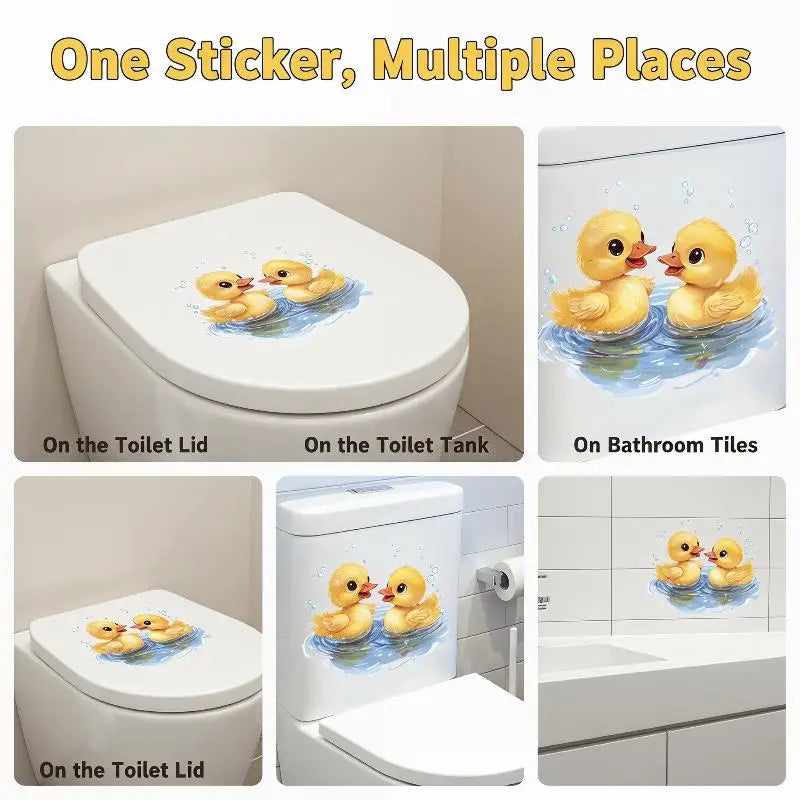Duck Themed Playing Water Toilet Stickers Waterproof Peel and Stick Bathroom Decor Decals for Toilet Lid Use Oasis Select