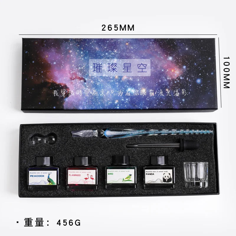 Starry Sky Glass Pen Set Signature Pen Crystal Student Dip Pen Glass Dip Pen Stationery Gift Pen Oasis Select 14