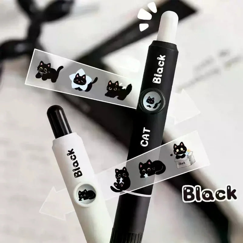 4Pcs Kawaii Cat Pattern Gel Pens 0.5mm Quick-Dry Black Ink-Smooth Writing Retractable Pens School Stationery Birthday Gift Oasis Select