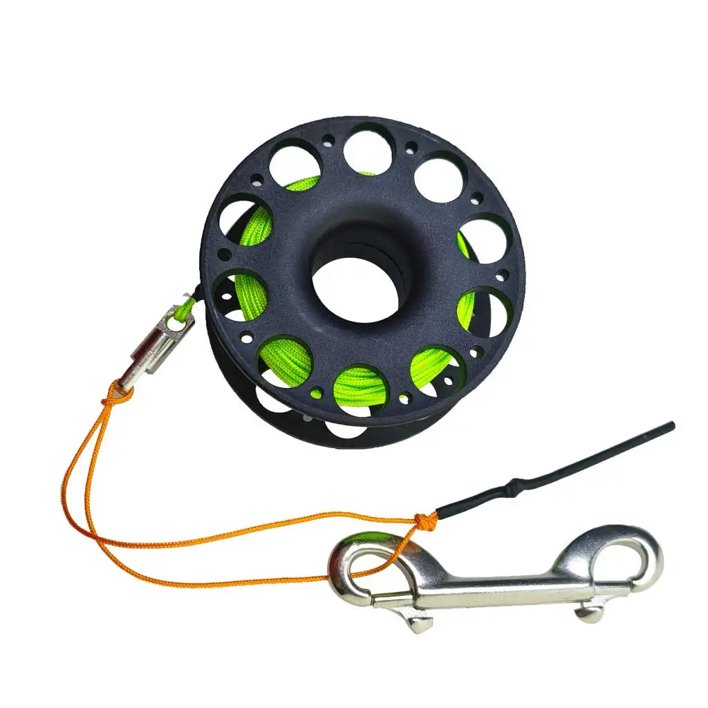 30M Scuba Diving Spool Finger Reel with Stainless Steel double ended hook Tech Snorkeling Equipment Cave Wreck Guide Line Reel Oasis Select Black Green Line