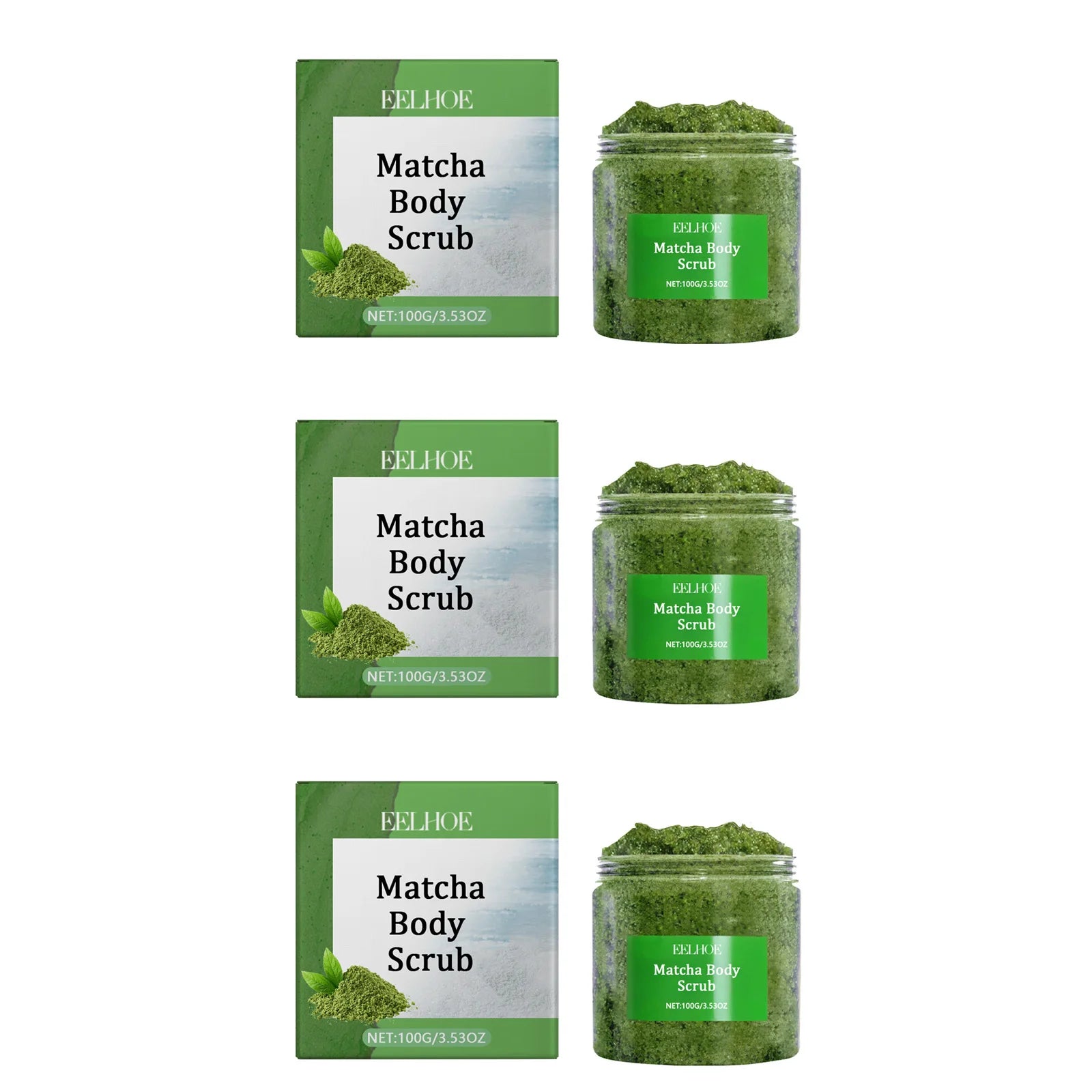 Eelhoe Matcha Sea Salt Body Scrub – Exfoliate & Brighten Skin Body Exfoliating Scrub Oasis Select 3 x 100g Boxed