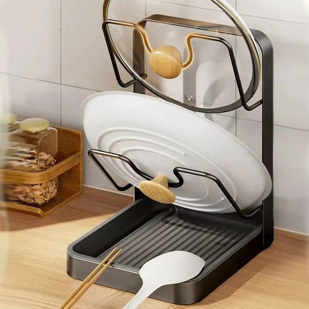 Pot Lid Organizer Anti-Slip Kitchen Storage Stand Kitchen Lid Rack for Pot Pan for Ladle Spatula Spoon Plate Dish Cabinet Oasis Select