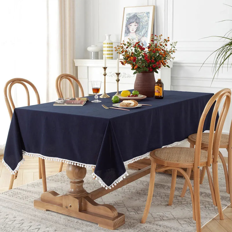 Modern Simple Solid Color Cotton Washed Cotton Red Green Christmas White Hairball Tea Table Cloth Home Textile Oasis Select 100X140CM D