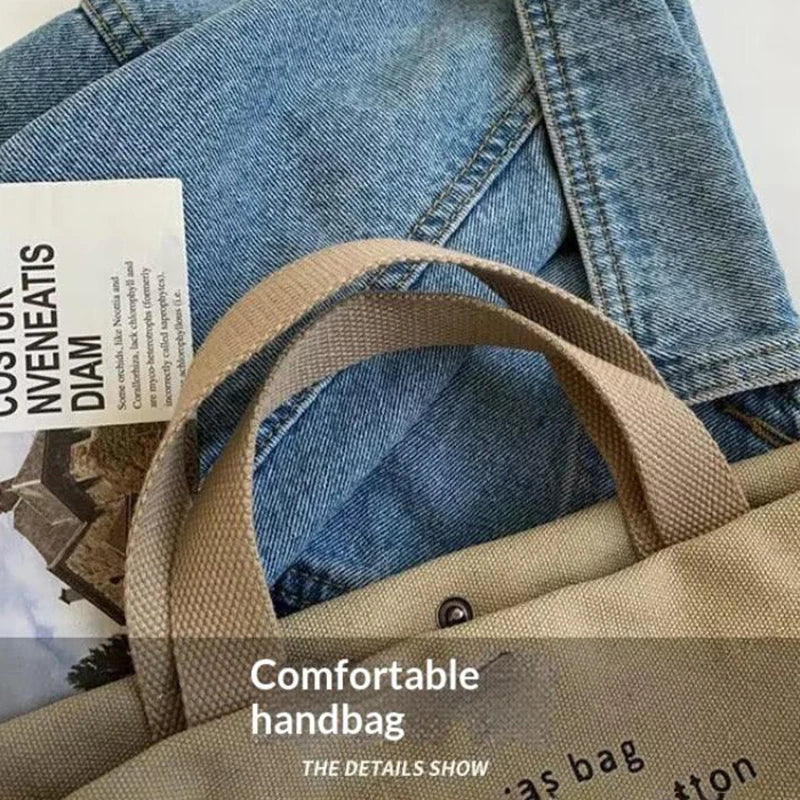 1Pcs Beige Canvas Tote Bag Adjustable Strap Large Capacity Shoulder Bag For School Commute Shopping Travel Oasis Select