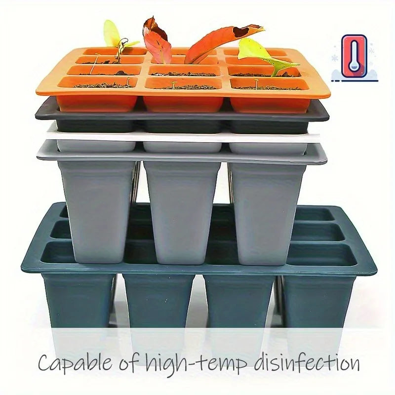 9 Plaid Pattern Square Silicone Seed Germination Tray with Drainage Holes Greenhouse Seedling Container Plant Pot Oasis Select