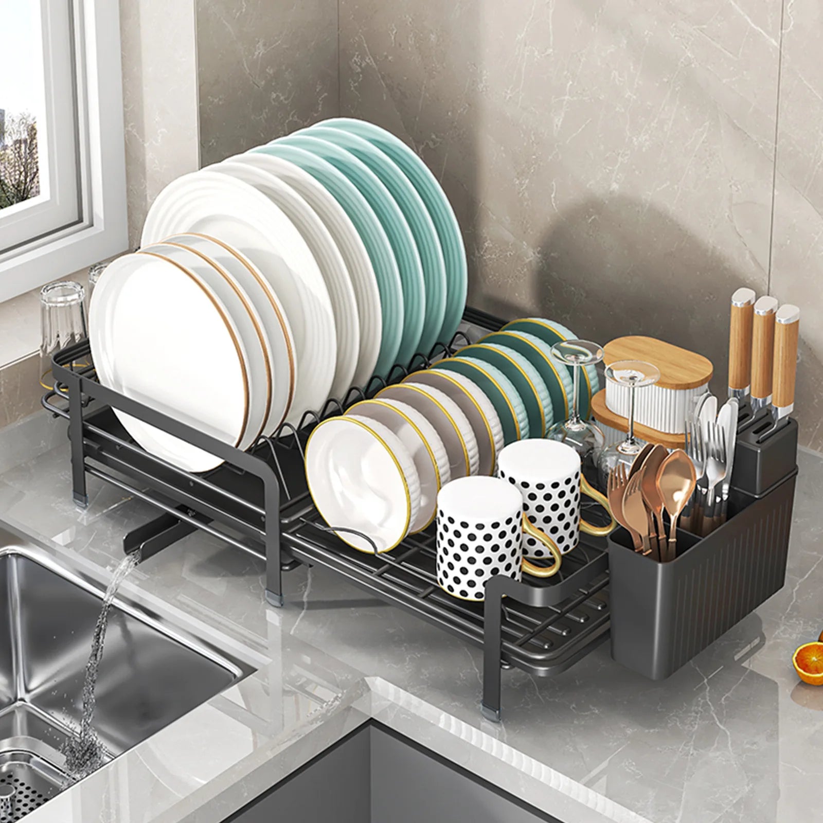 Retractable dish storage rack, tableware, cups, tableware and chopsticks, drain rack, household multi-functional kitchen rack Oasis Select
