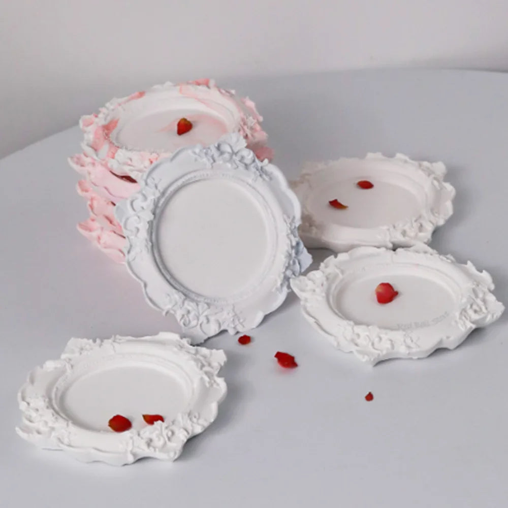 Baroque Style Tray Silicone Mold European Style Lace Relief Fruit Cake Pallet Cement Concrete Storage Dish Mould Resin Coaster Oasis Select