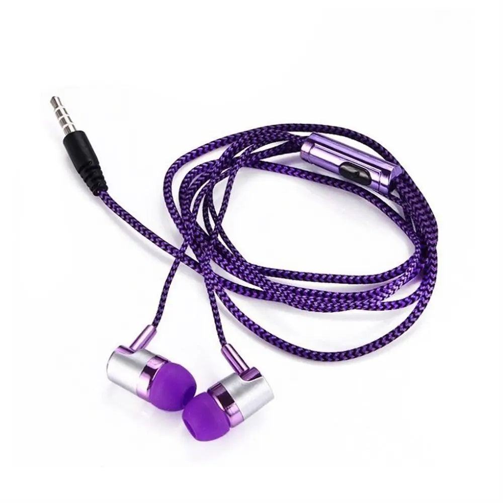 Universal In-ear Headset Braided Cord With Microphone 3.5mm Jack Bass Stereo Wired Control Sports Earphone For Smart Phone Oasis Select Purple