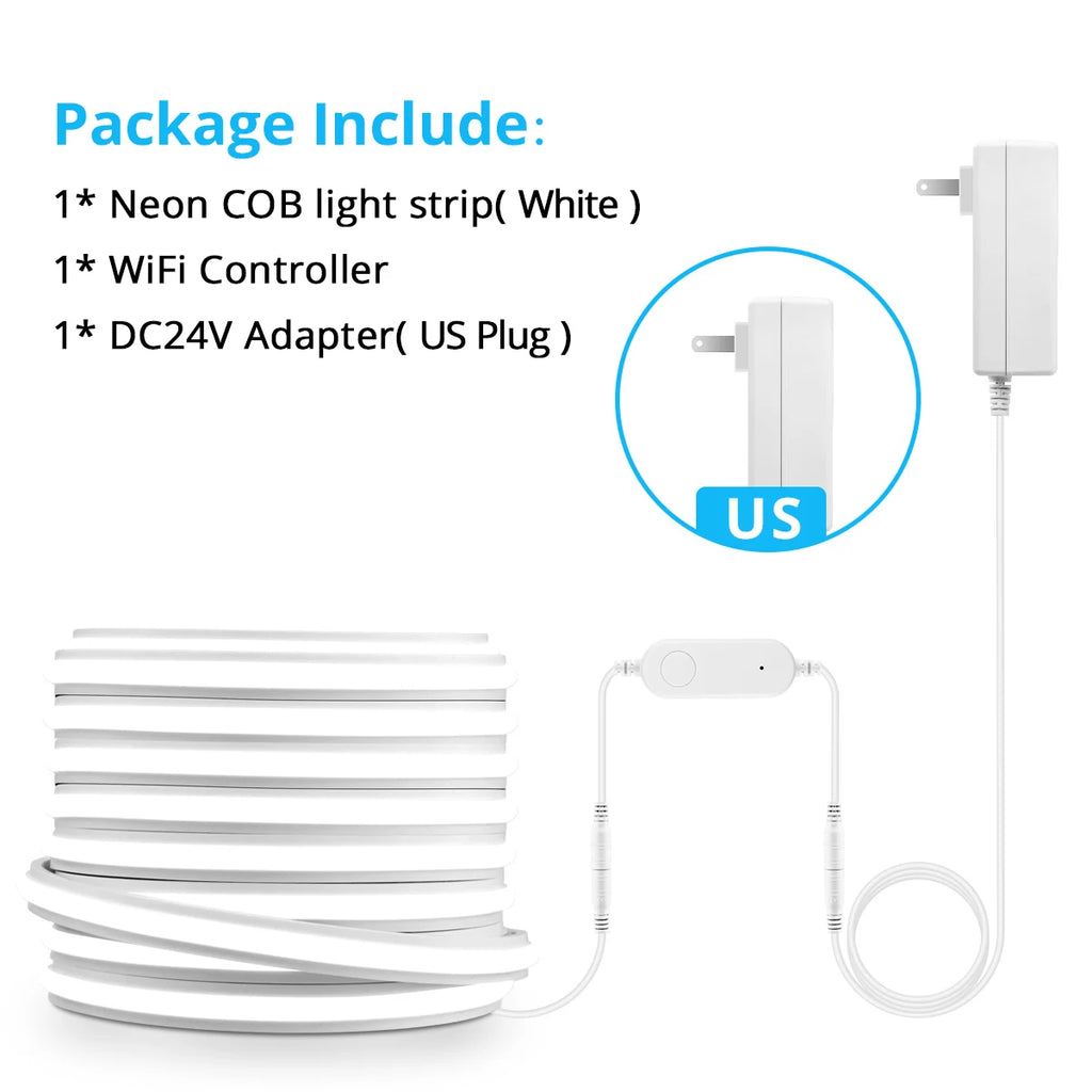 24V WIFI Tuya Smart Life APP Control Dimming Lamp,High Quality Silicone LED Strip 280LEDs/m Brighter Than Other Neon Light Strip Oasis Select White US Plug 2m
