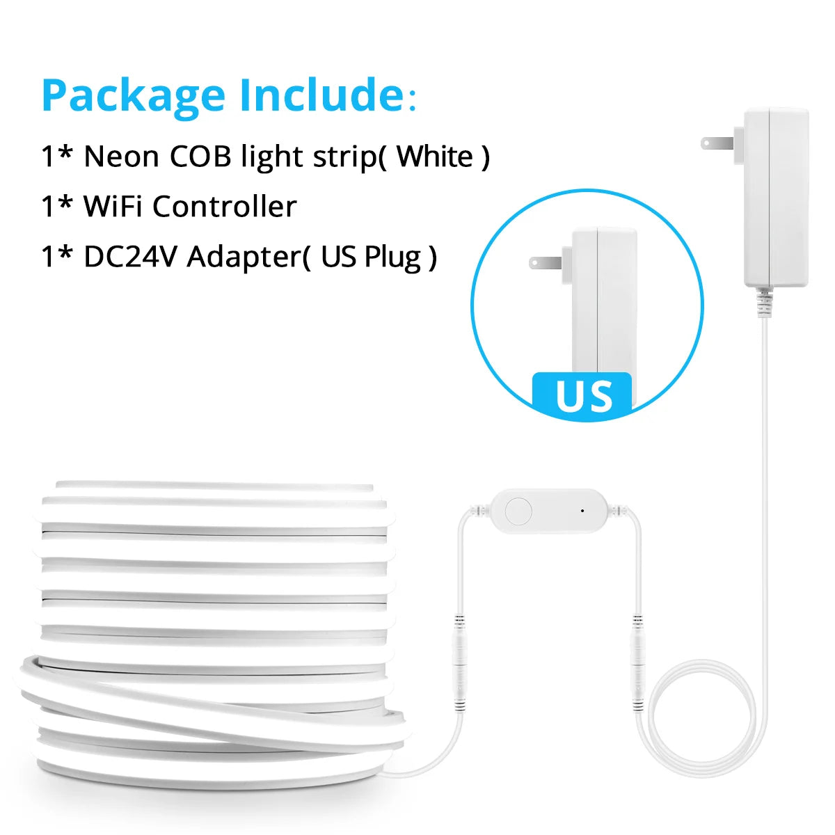 24V WIFI Tuya Smart Life APP Control Dimming Lamp,High Quality Silicone LED Strip 280LEDs/m Brighter Than Other Neon Light Strip Oasis Select White US Plug 2m