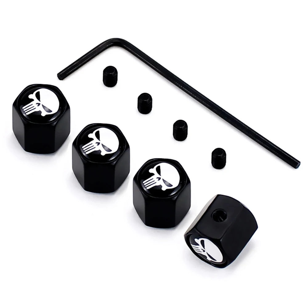 4Pcs/Set Car Styling Zinc Alloy Anti-theft Skull Style Car Tire Valve Caps Wheel Tires Tire Stem Air Cap Airtight Covers Oasis Select Black White