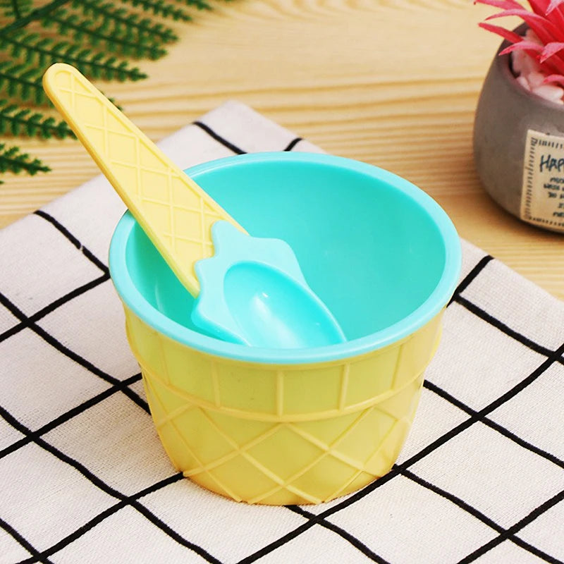 1Set New Kids Ice Cream Bowl Spoon Set Durable Children Gifts Lovely Dessert Bowl DIY Ice Cream Tools icecream bowl+spoon Oasis Select style K