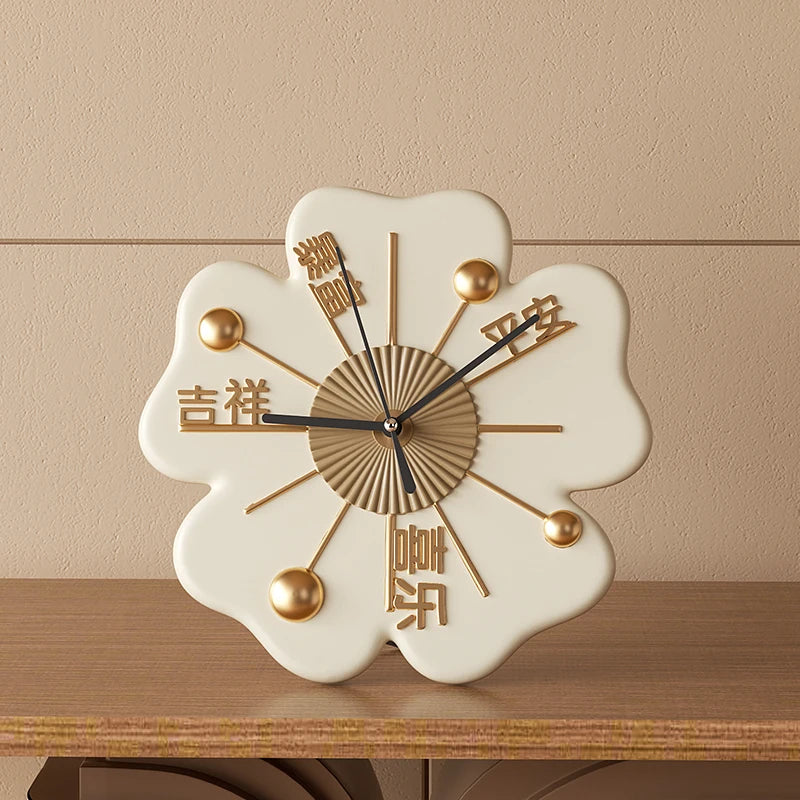 Lucky Flower Clock Ornament Entrance Hall Desktop Home Living Room Entrance Hall Bedroom Clock Decoration Table Clock Oasis Select Clock