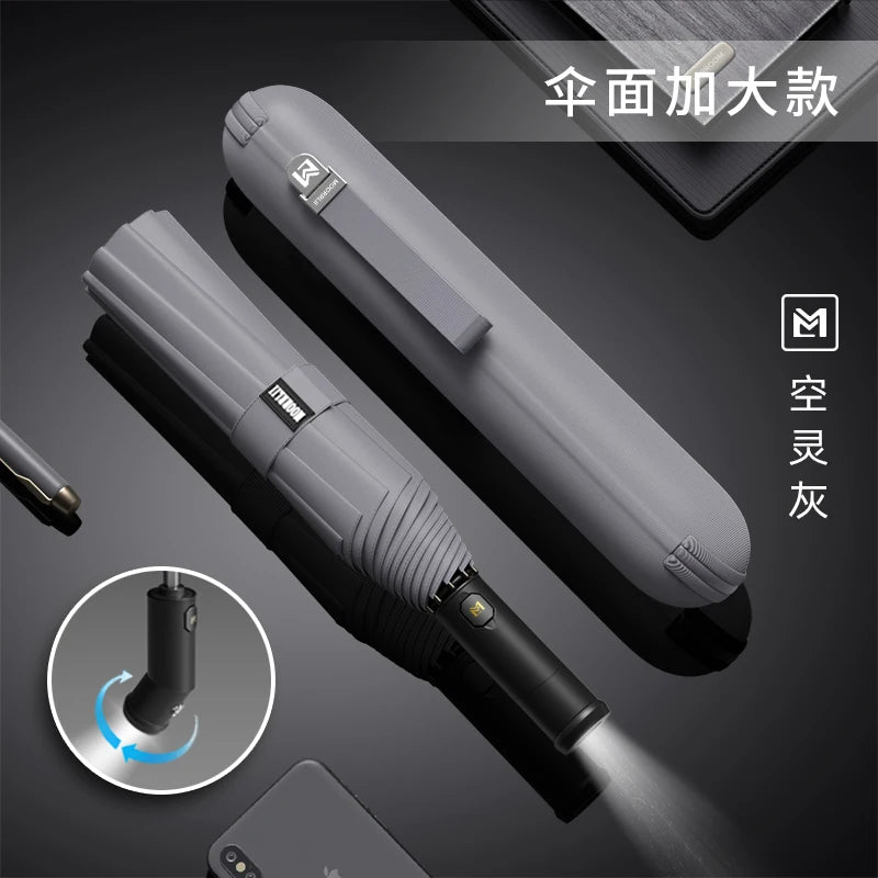 Full-automatic folding thickened umbrella large strong wind-resistant reinforced automatic umbrella Oasis Select 116cm LED Gray