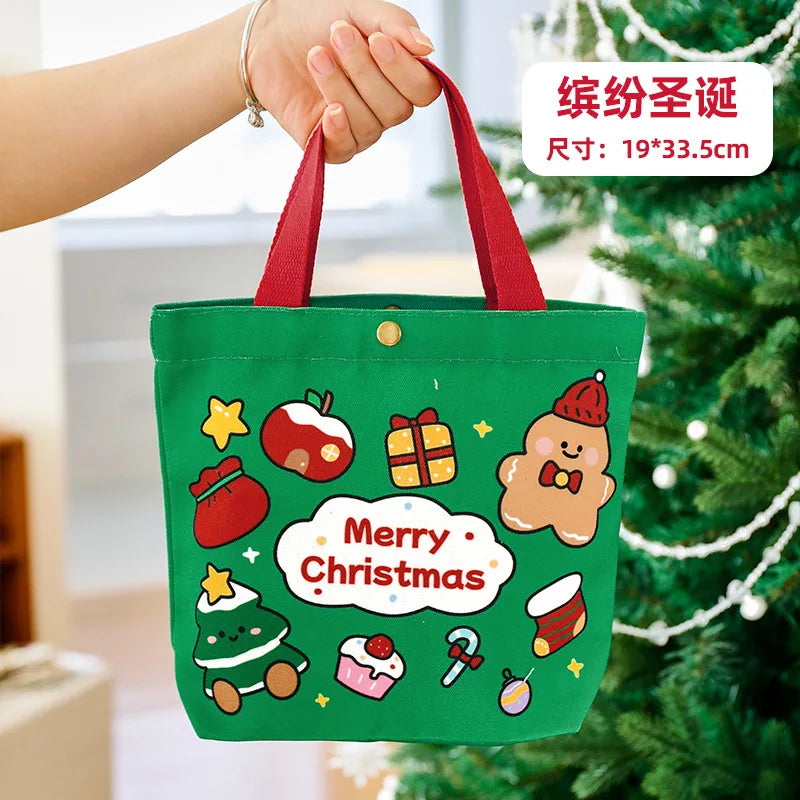 Christmas Canvas Tote Bag | Santa & Elk Festive Gift Bag