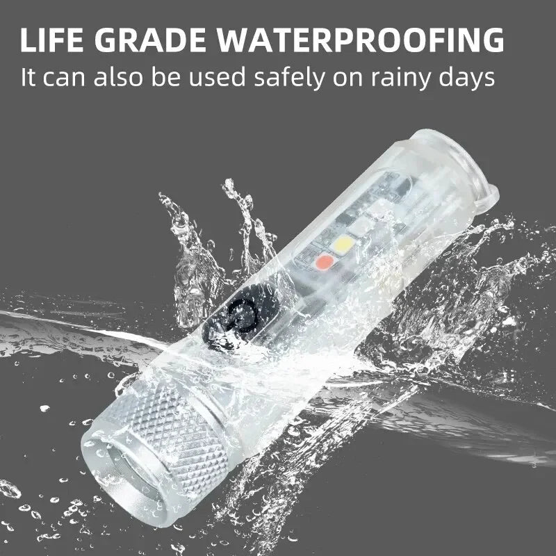 Mini LED Flashlight Type-C Waterproof Light Multi-Mode Flashlight Fluorescent Shell Clip Warning Lights Magnetic Key Chain Light Oasis Select